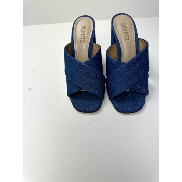 Schutz Denim Chunky Heels - Picture 2 of 5